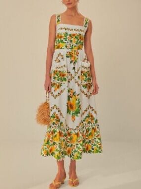 NWT FARM Rio Papaya Salad Scarf Off-White Knit Maxi Dress. Size XS